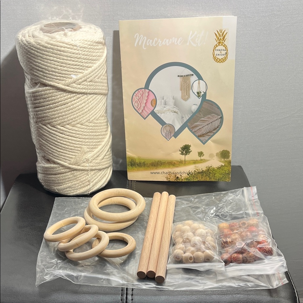 Macrame Kit with Cream Cord and Wooden Accessories/ Craft Kit